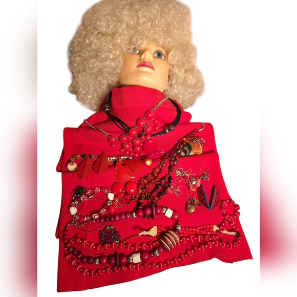 Lot RED Fashion Jewelry Necklaces Bracelets Earrings Rings Brooch Primary Colors - Picture 1 of 14